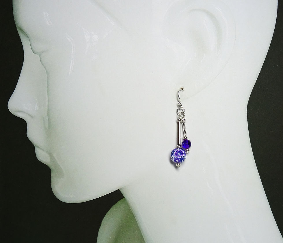 Thumbnail: fimo flower and glass bead earrings