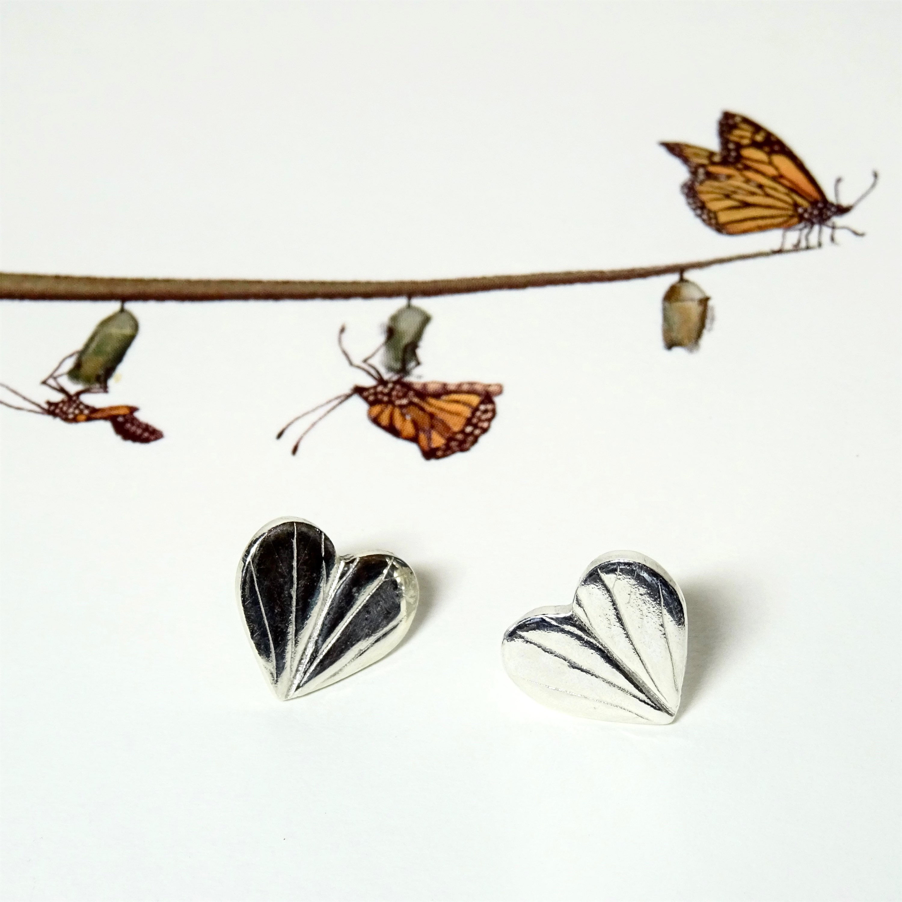 silver heart stud earrings, silver heart earrings, fine silver heart earrings