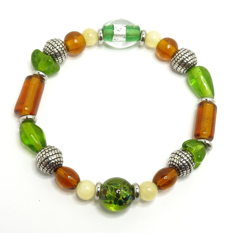 Thumbnail: colourful glass and metal bead stretchy bracelets
