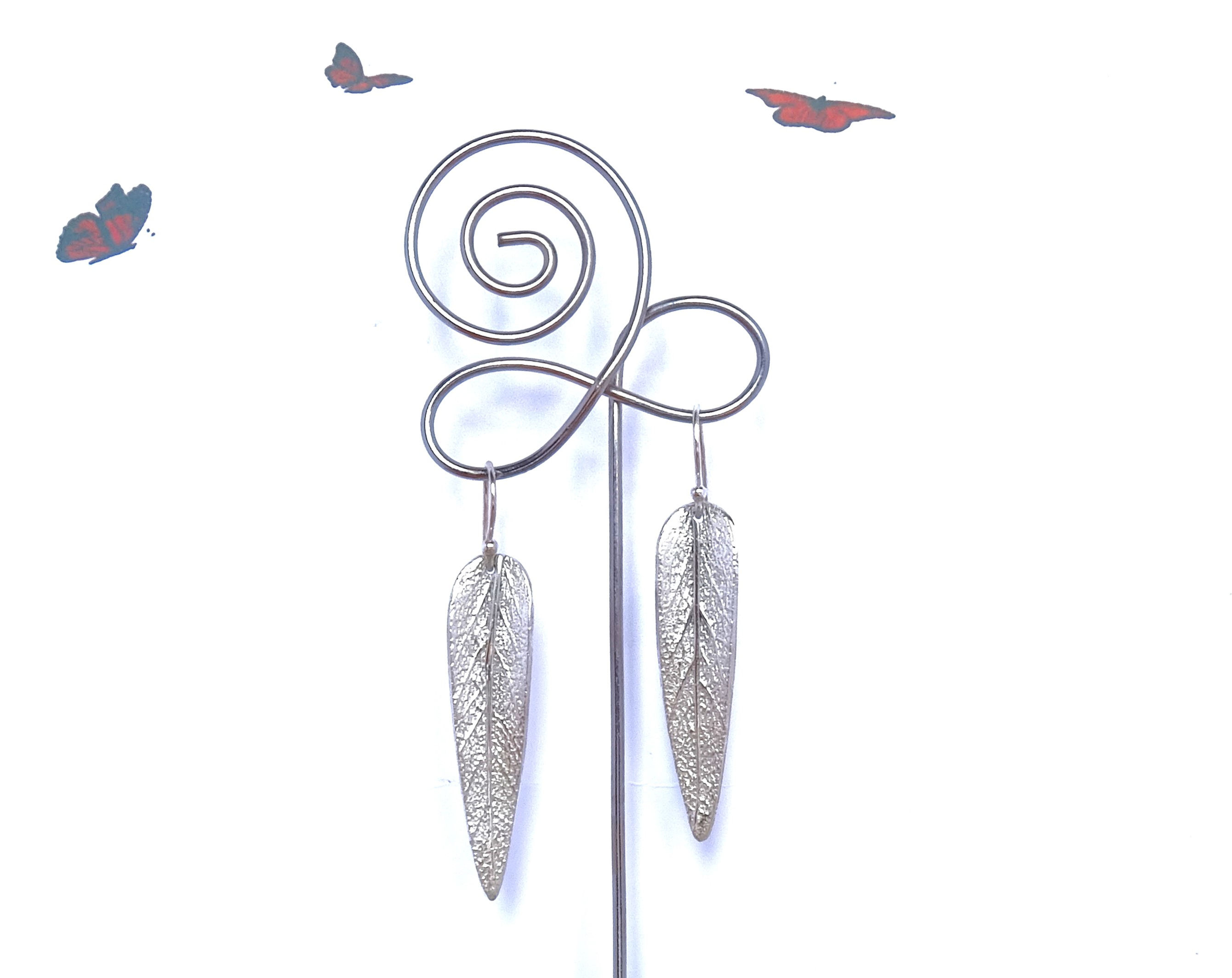 silver sage leaf earrings, fine silver leaf earrings, silver leaf earrings,