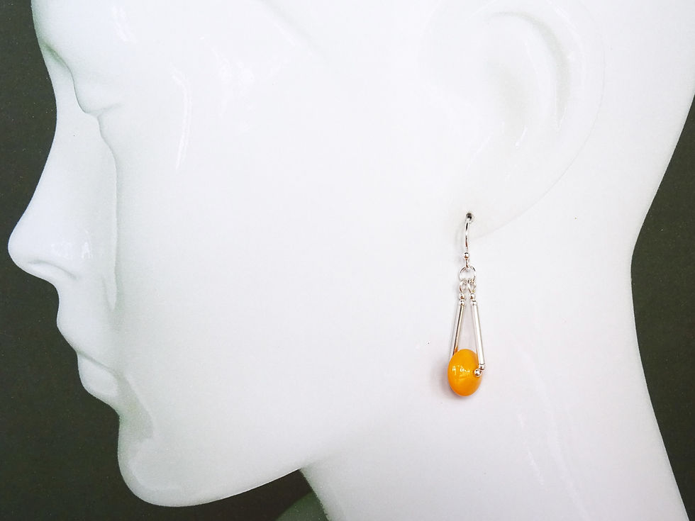 Thumbnail: Orange trapeze earrings, orange and silver earrings