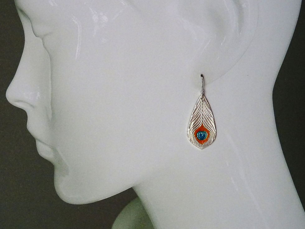 Thumbnail: Silver peacock earrings, peacock feather earrings, silver peacock jewellery