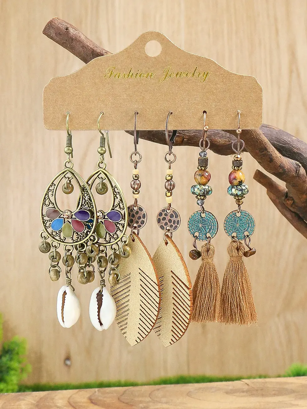 Thumbnail: Vintage Boho Tassel & Shell Drop Earrings
