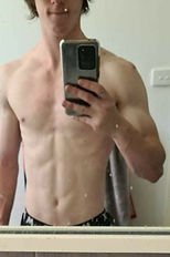 Jordan, 26, before gaining 8kg of muscle with men's coach Dominik