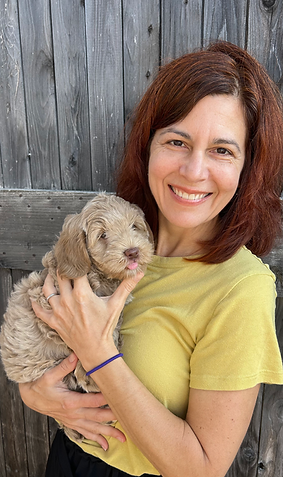 Stephanie Mack, Essex Junction business owner and Vermont House candidate, holding a puppy