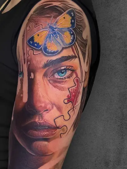 realistic woman portrait tattoo