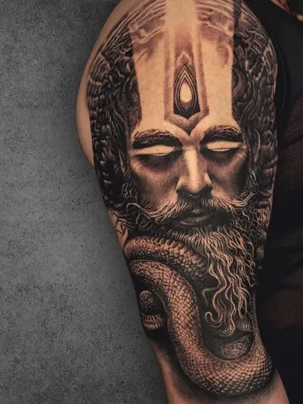 aghori and snake realism tattoo