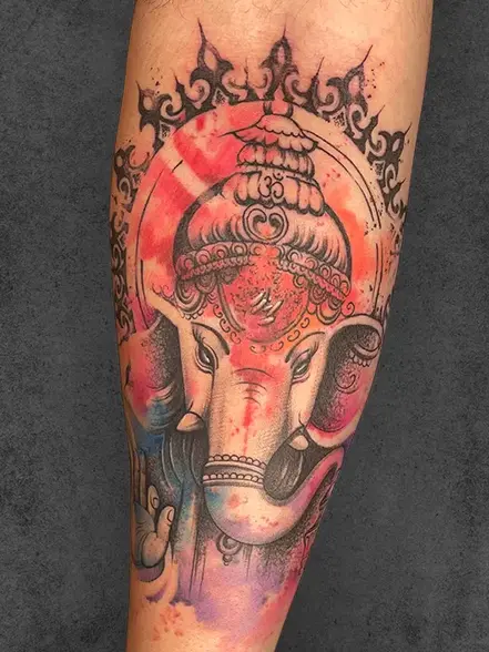 watercolor ganesha and mandala tattoo