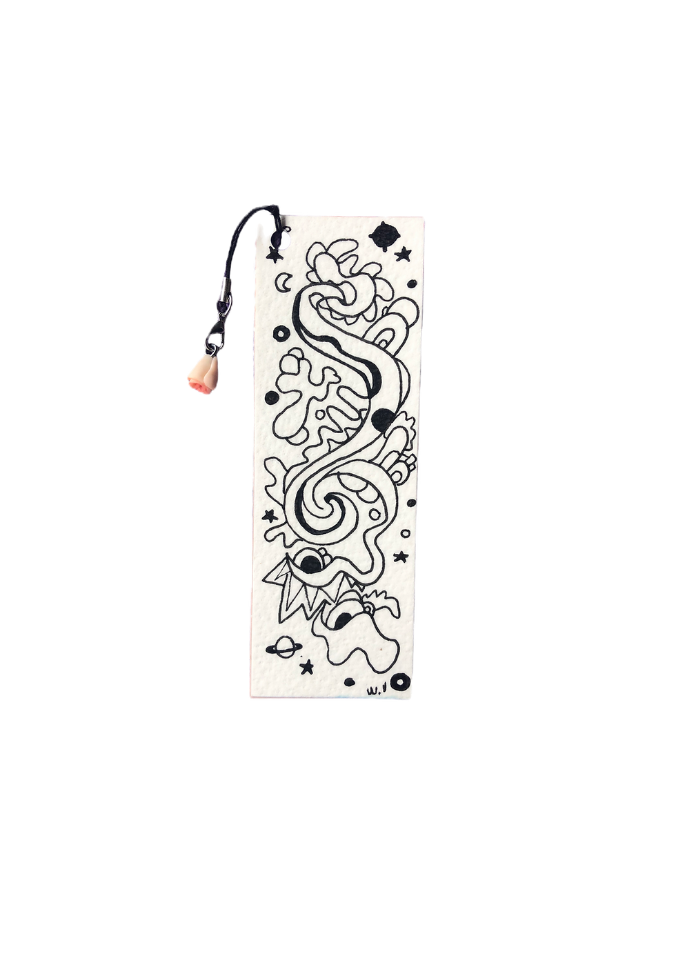 marque page noir et blanc avec un porte clé fait main