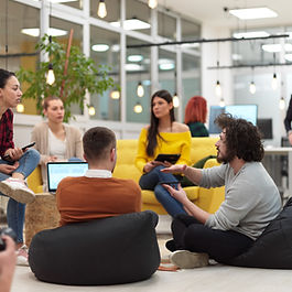 Team meeting and brainstorming in modern office stock photo