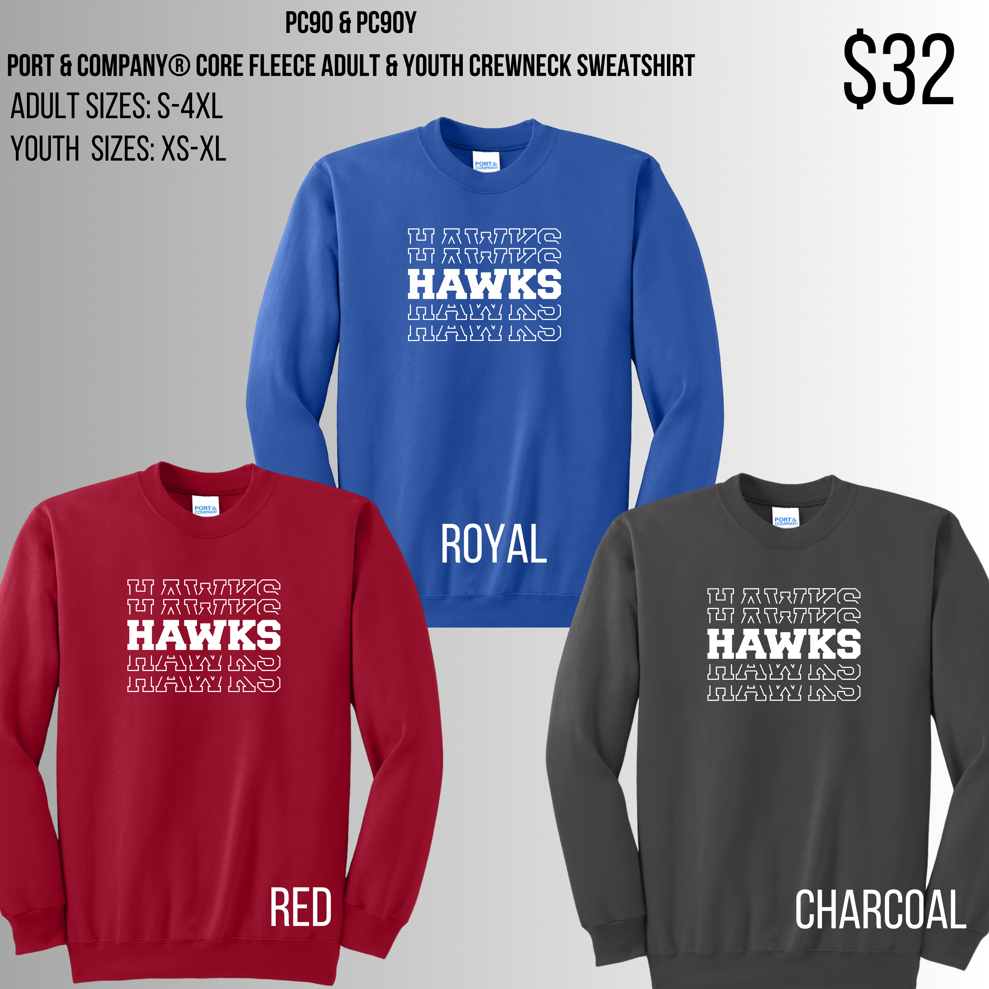 Hallett Hawks Crewneck Sweatshirt - Youth & Adult