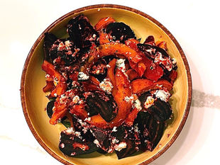 Roasted Pumpkin and Beetroot topped with Herby Ricotta