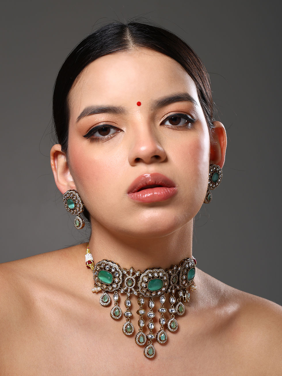 Thumbnail: Gorgeous Choker Necklace with Hangings and Drop Stud Earrings
