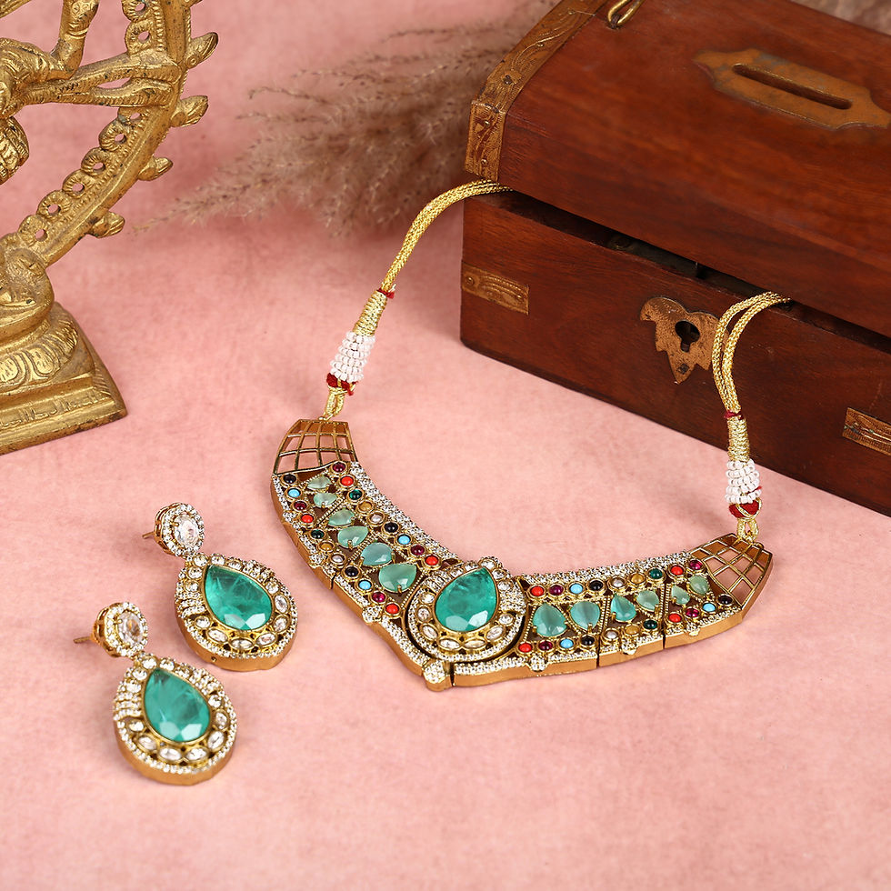 Thumbnail: Royal Kundan Choker Necklace with teardrop centerpiece and Earrings