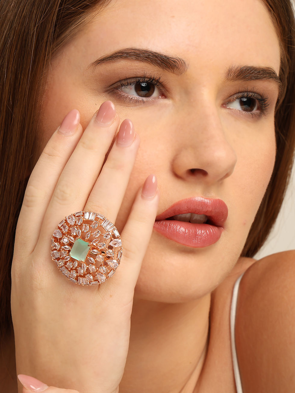 Thumbnail: Rose Polish Plated Big AD Studded Rings
