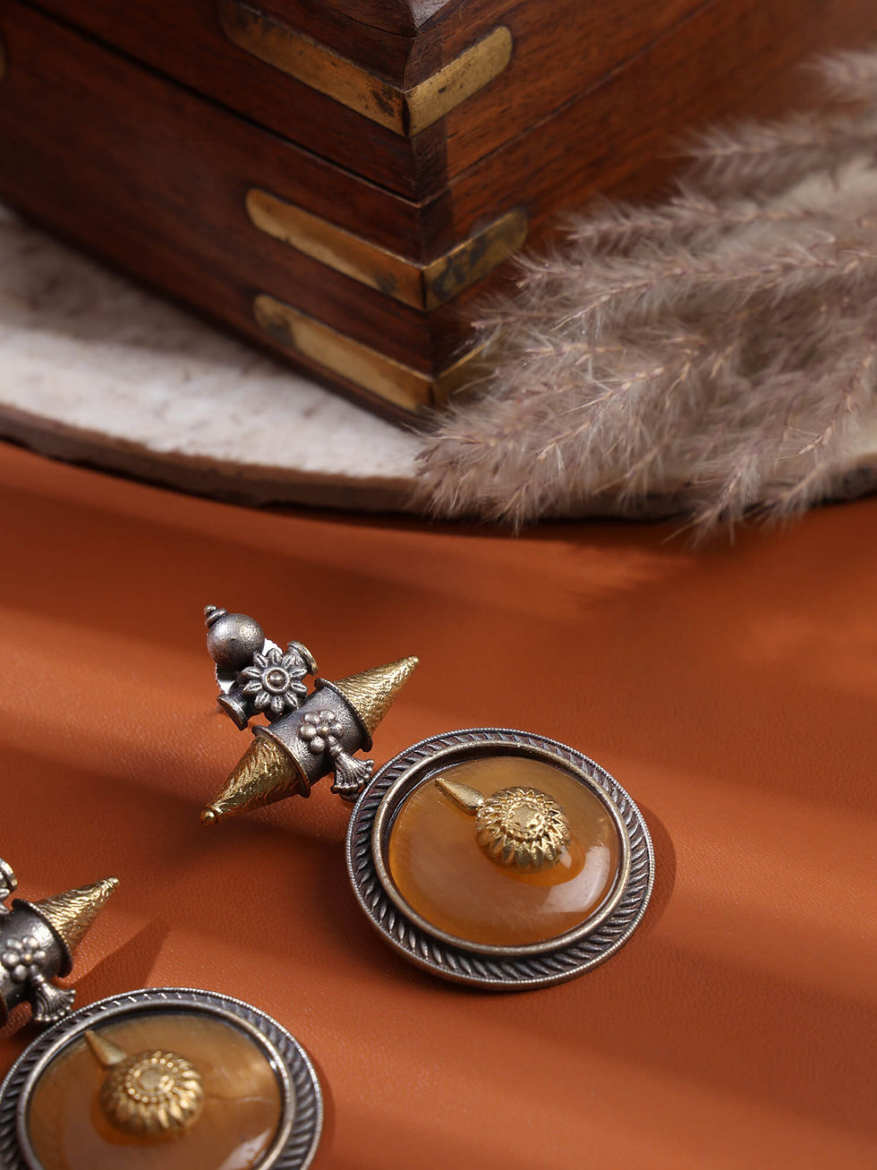 Thumbnail: Dual Polish Silver Replica Stud Earrings for Suits and Sarees
