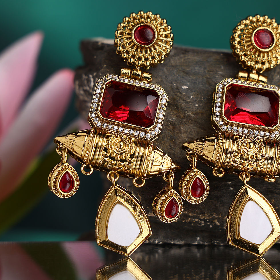 Thumbnail: Monalisa and Mother of Pearl (MOP) Studded Beautiful Dangler Earrings