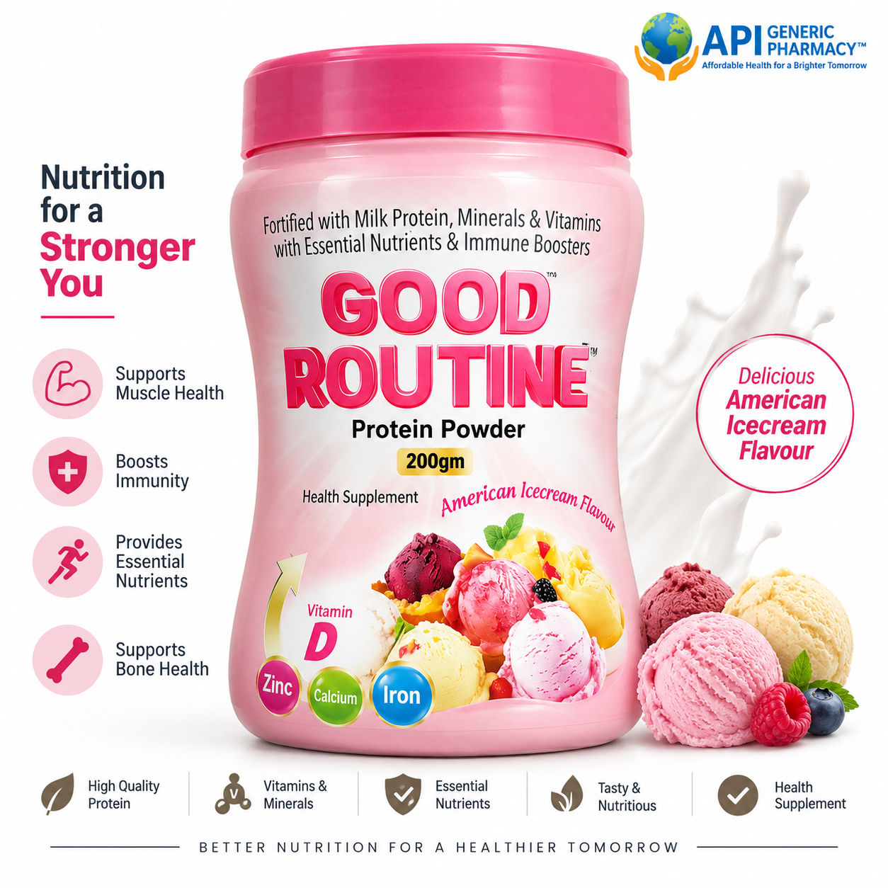 GOOD ROUTINE PROTEIN POWDER, AMERICAN ICECREAM FLAVOUR 200GM