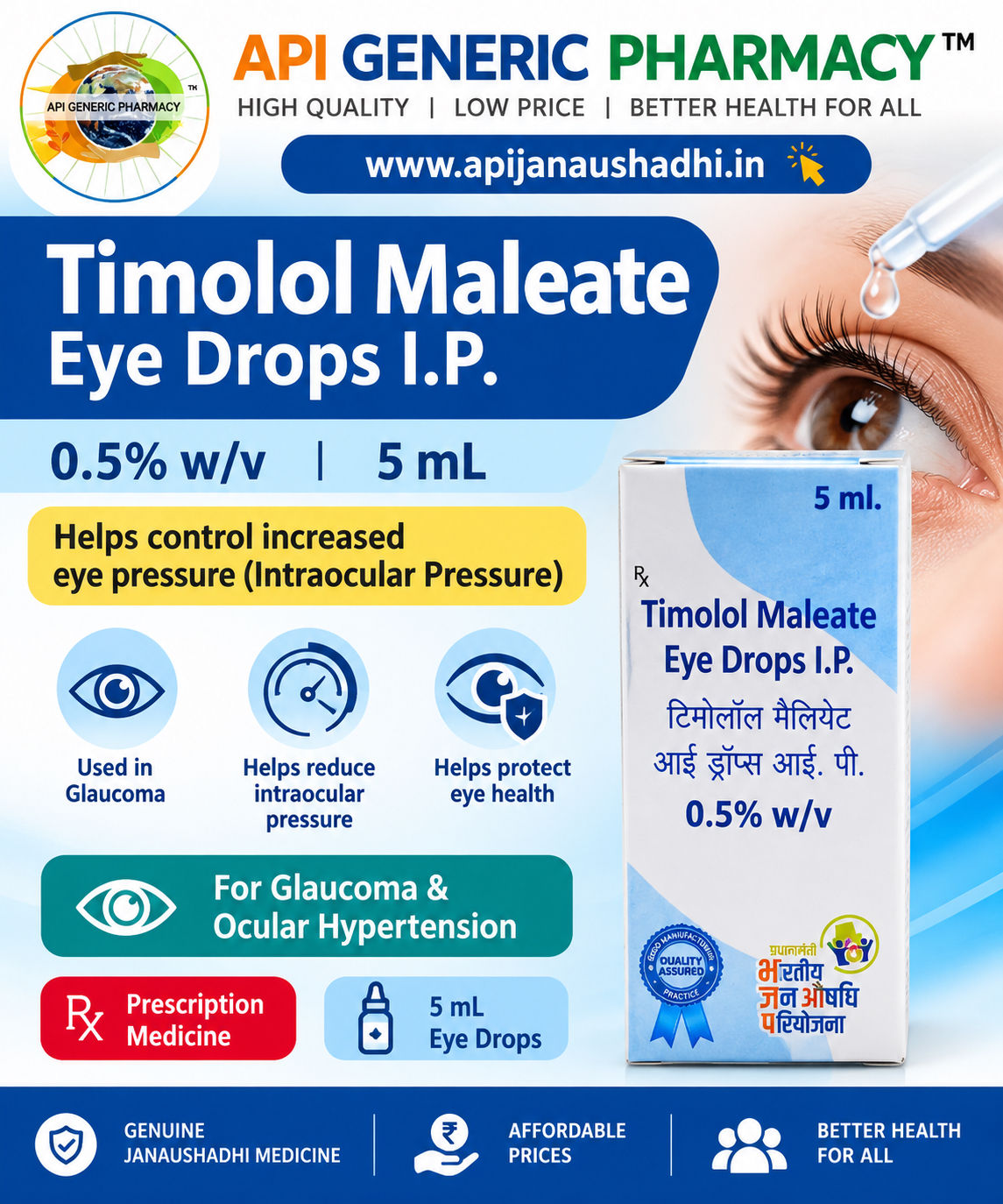 JANAUSHADHI Timolol Maleate 0.5% eye drops, 5ml