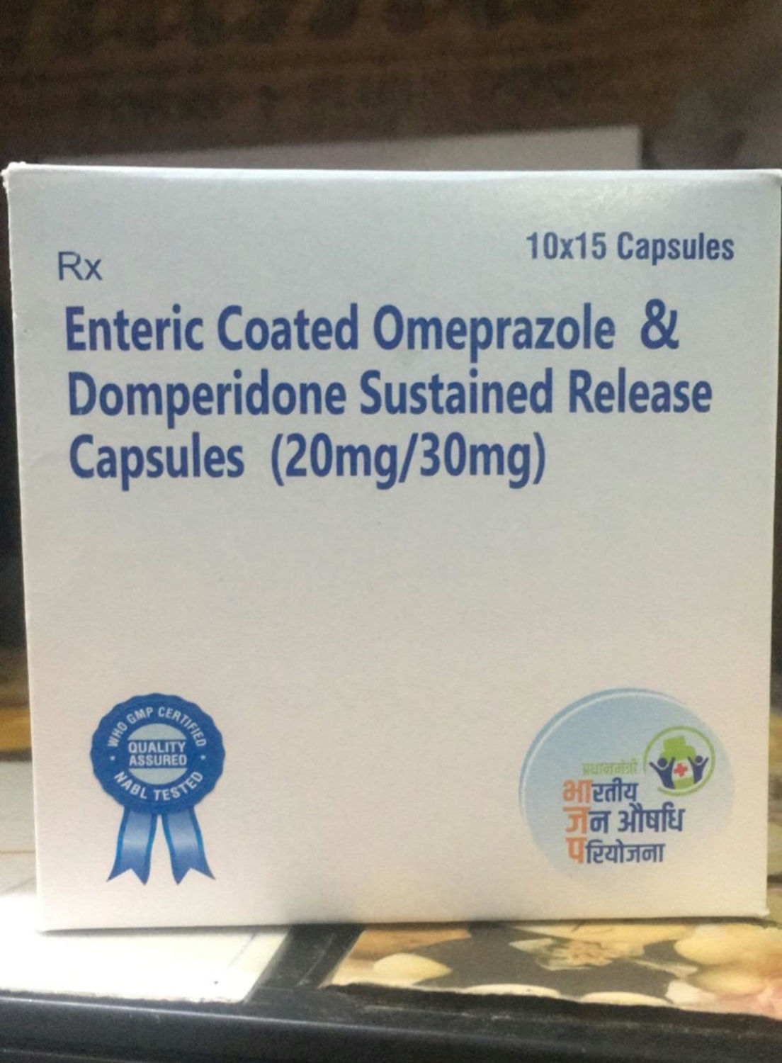 Omeprazole 20mg and Domperidone 30 mg, 15 capsules, 1strip