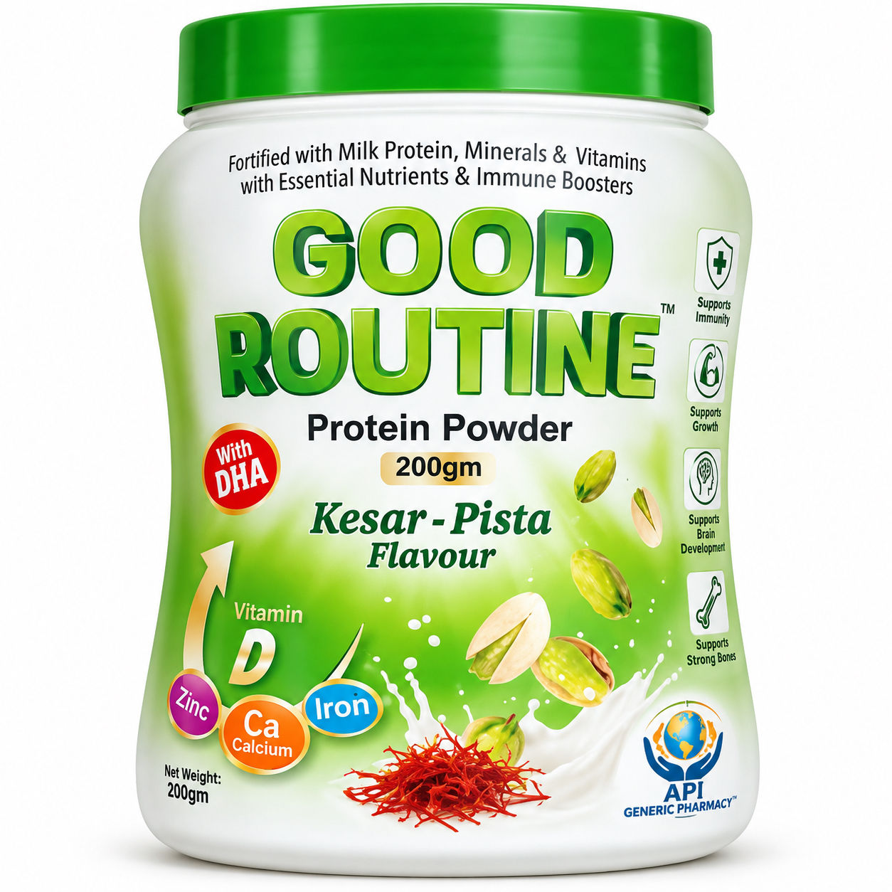 GOOD ROUTINE PROTEIN POWDER KESAR PISTA FLAVOUR, 200GM