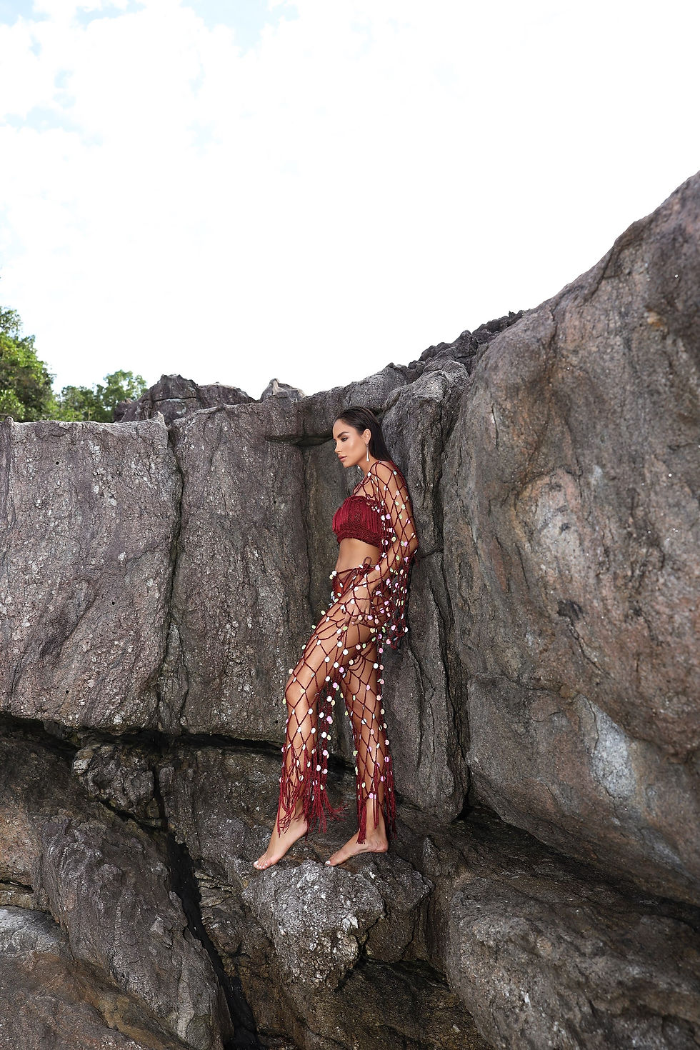Miniatura: Conjunto Cropped franjas + Calça curta Crochet