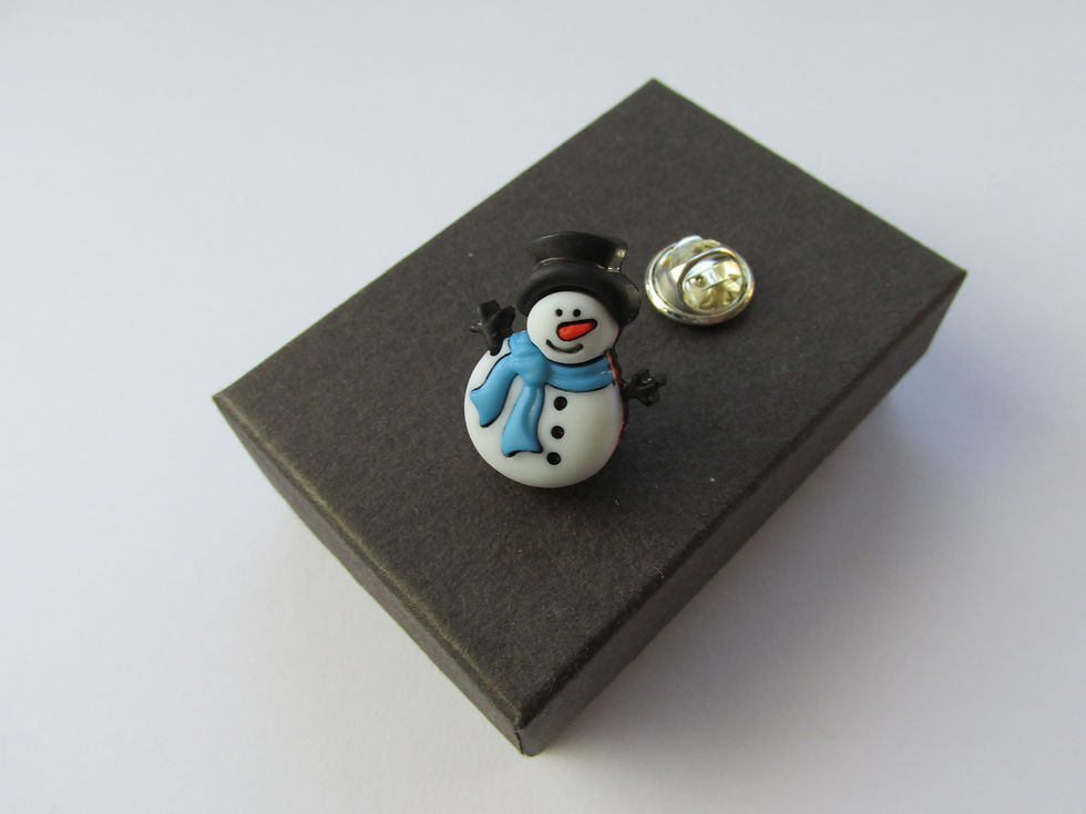 Thumbnail: Handmade Christmas Themed - Snowman With Blue Scarf Brooch Tie/Lapel Pin