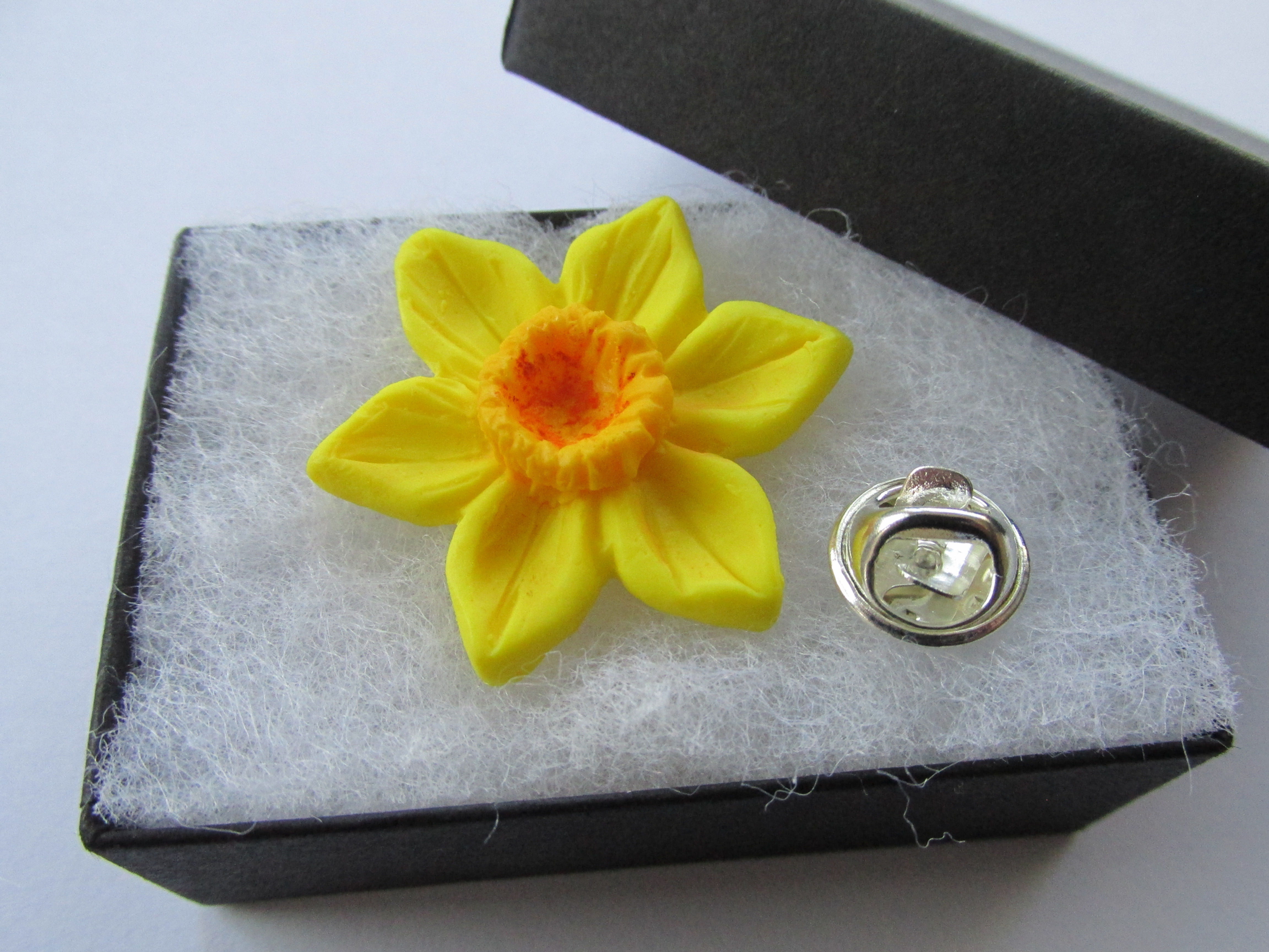 Handmade Large Fimo Yellow Spring Daffodil Flower Brooch Pin