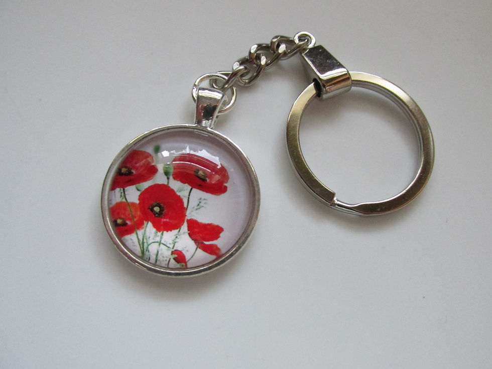 Thumbnail: Handmade Red Poppy Flower Print Chain Keyring 13134