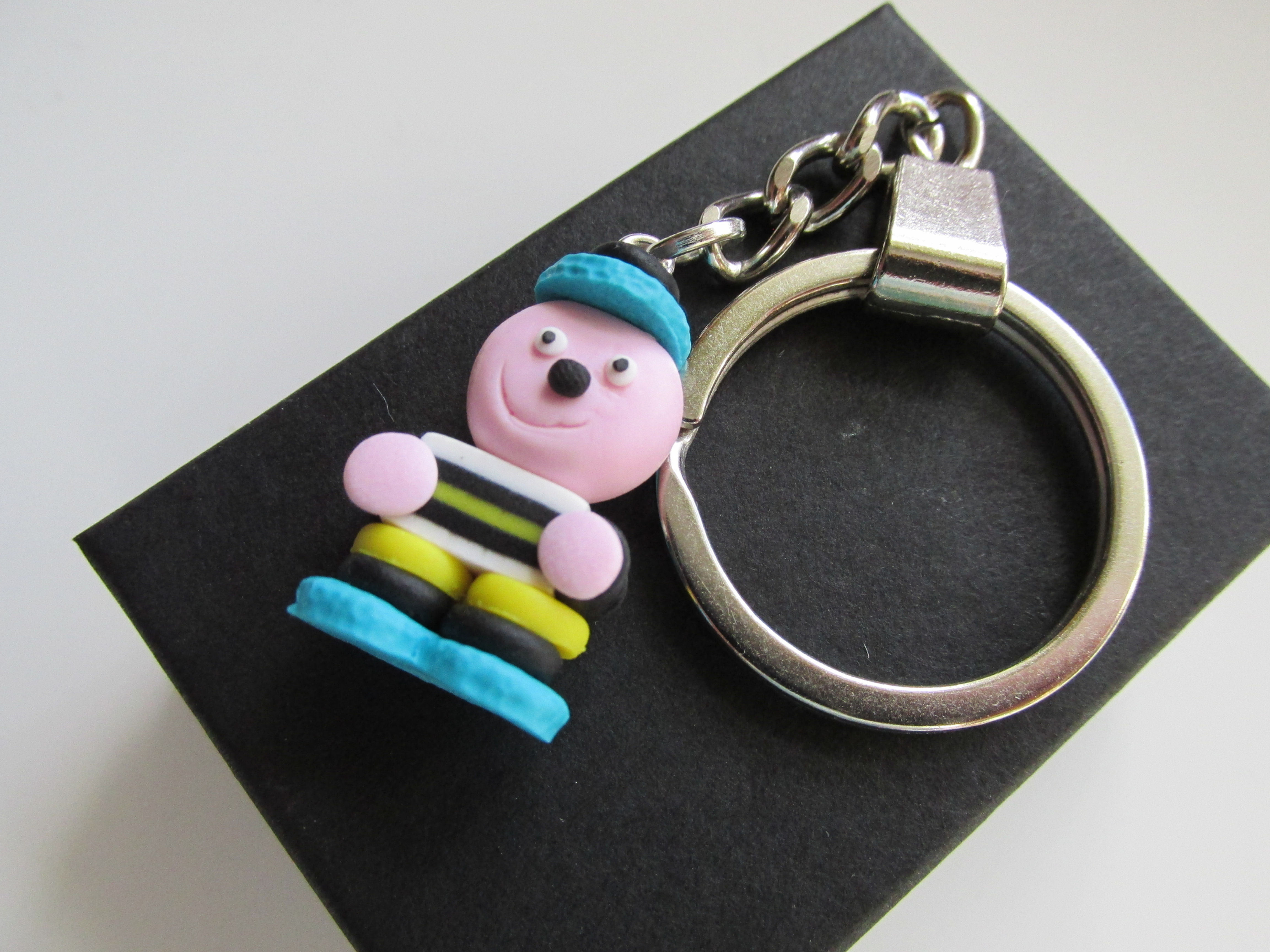 Handmade Fimo Fun Liquorice Allsort Man Sweet Chain Keyring