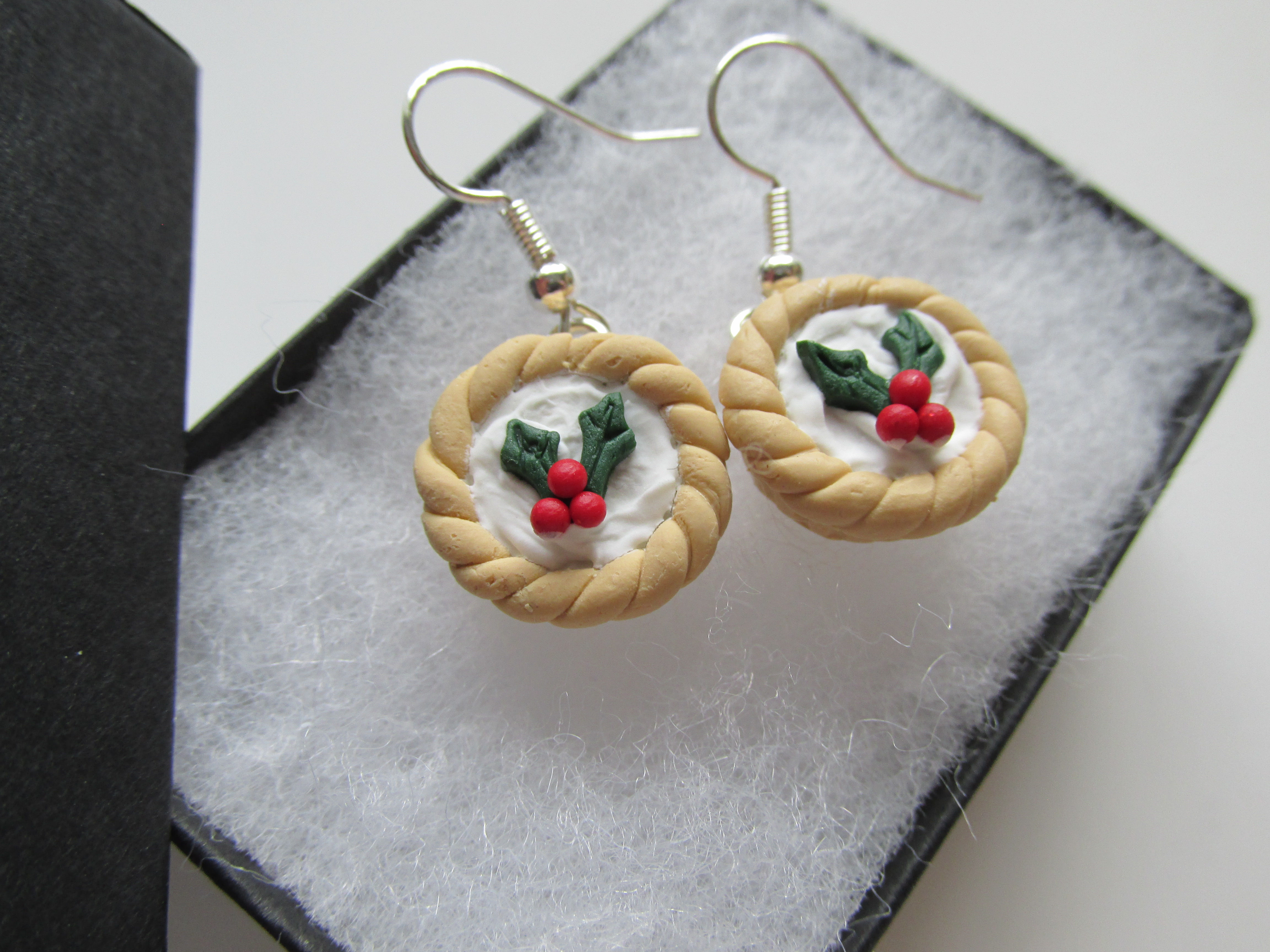 Handmade Miniature Christmas Inspired - Iced Mince Pies Earrings