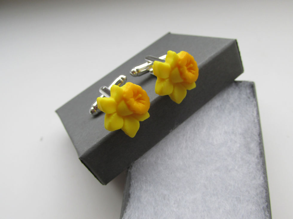 Thumbnail: Handmade Fimo Yellow Spring Daffodil Flower Mens Cufflinks