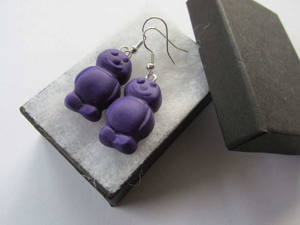 Thumbnail: Handmade Miniature Purple Jelly Baby Sweet Charm  Earrings
