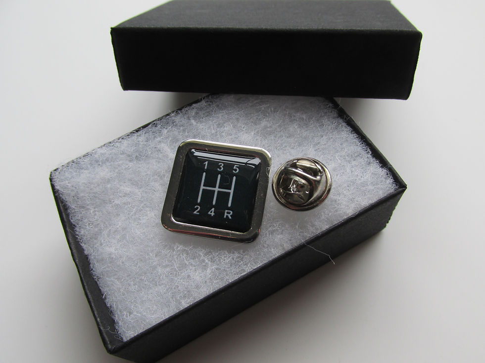Thumbnail: Handmade Black Gear Stick Themed - Silver Plated Mens Square Lapel Tie Pin