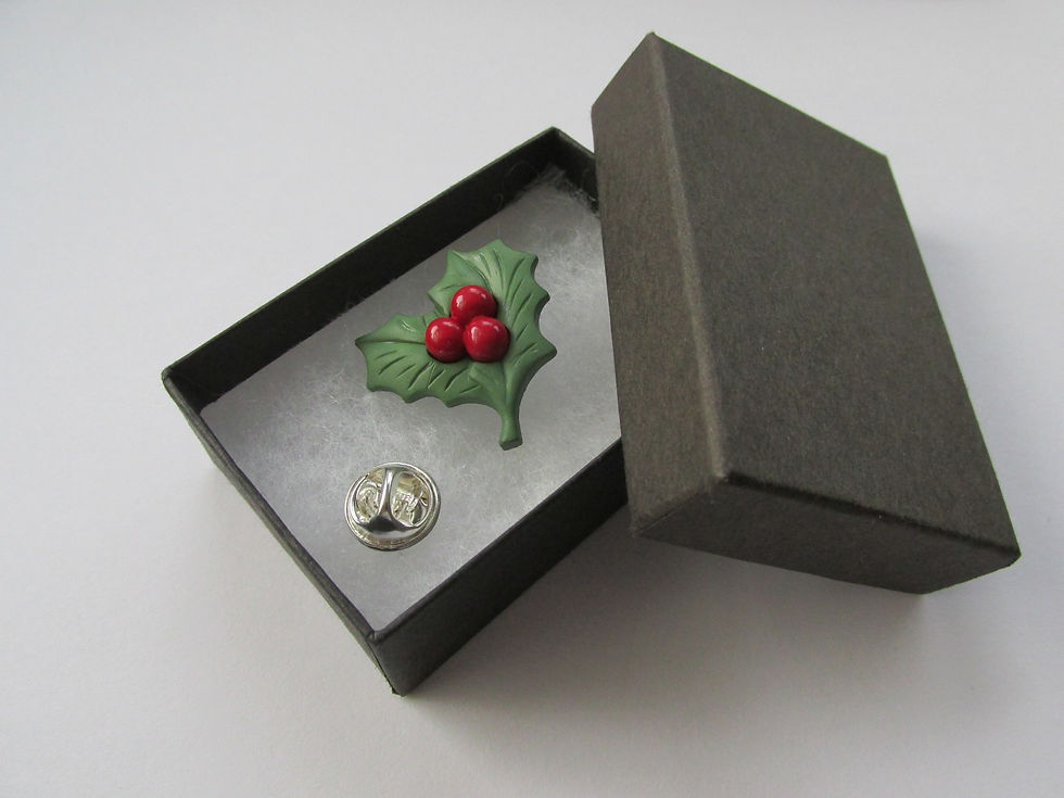 Thumbnail: Handmade Christmas Themed - Holly Leaf & Red Berry Brooch Tie/Lapel Pin