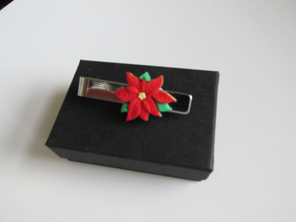 Thumbnail: Handmade Red Festive Poinsettia Christmas Flower - Tie Pin Clip/Slide