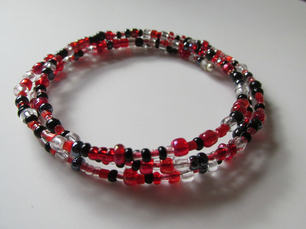 Thumbnail: Handmade Red & Black Mix Bead Memory Wrap Bracelet