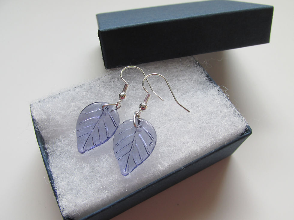 Thumbnail: Handmade Purple Glass Leaf Design Drop Dangle Pendant Earrings