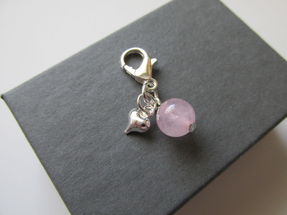 Thumbnail: Handmade Genuine Rose Quartz Gemstone & Mini Heart Clip on Charm