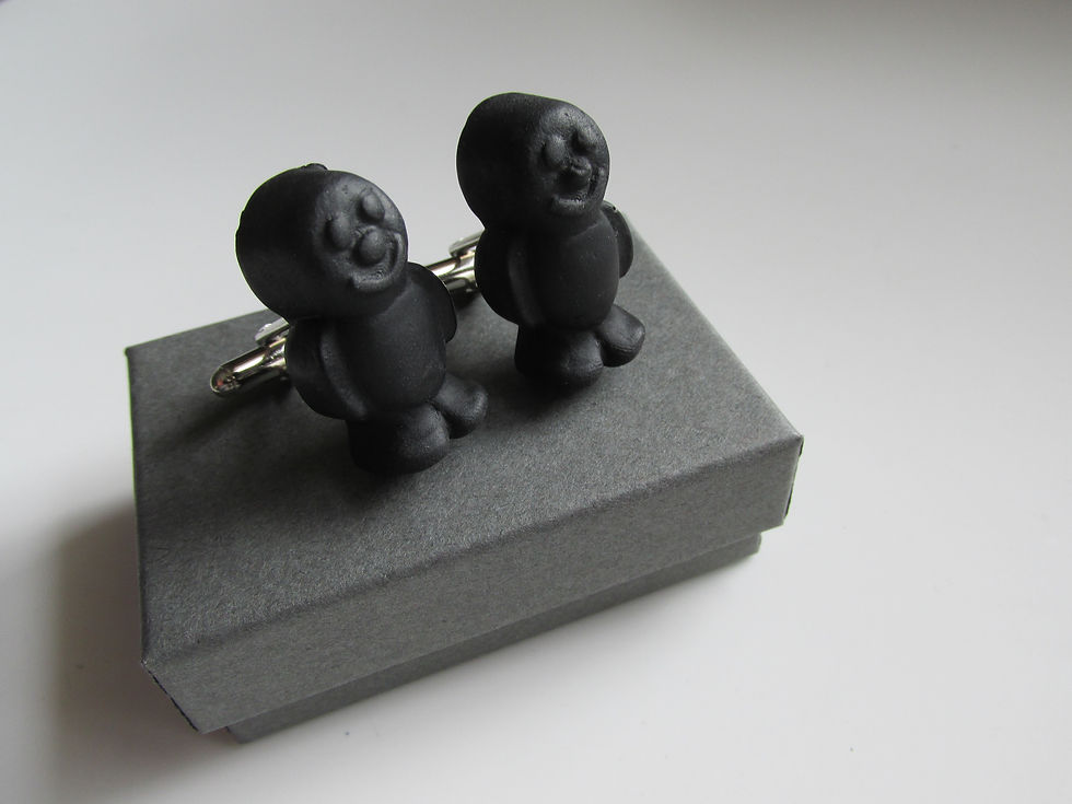 Thumbnail: Handmade Fimo Novelty Fun Food - Black Jelly Baby Sweets Cufflinks