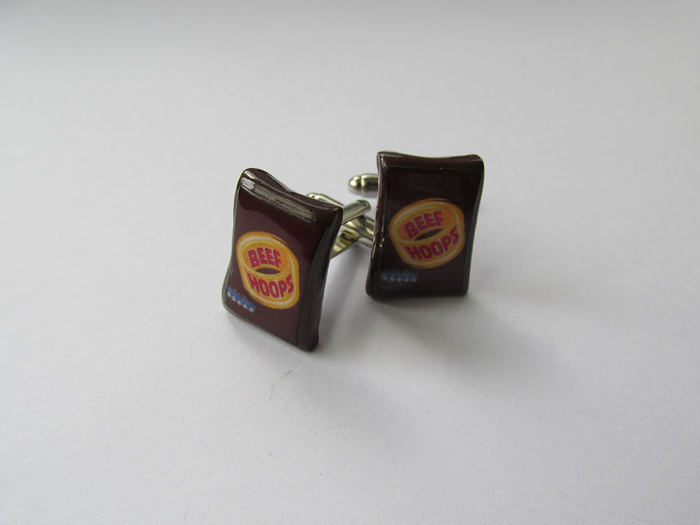 Thumbnail: Handmade Fimo Novelty Fun Food - Beef Hoops Crisp Crisps Mens Cufflinks