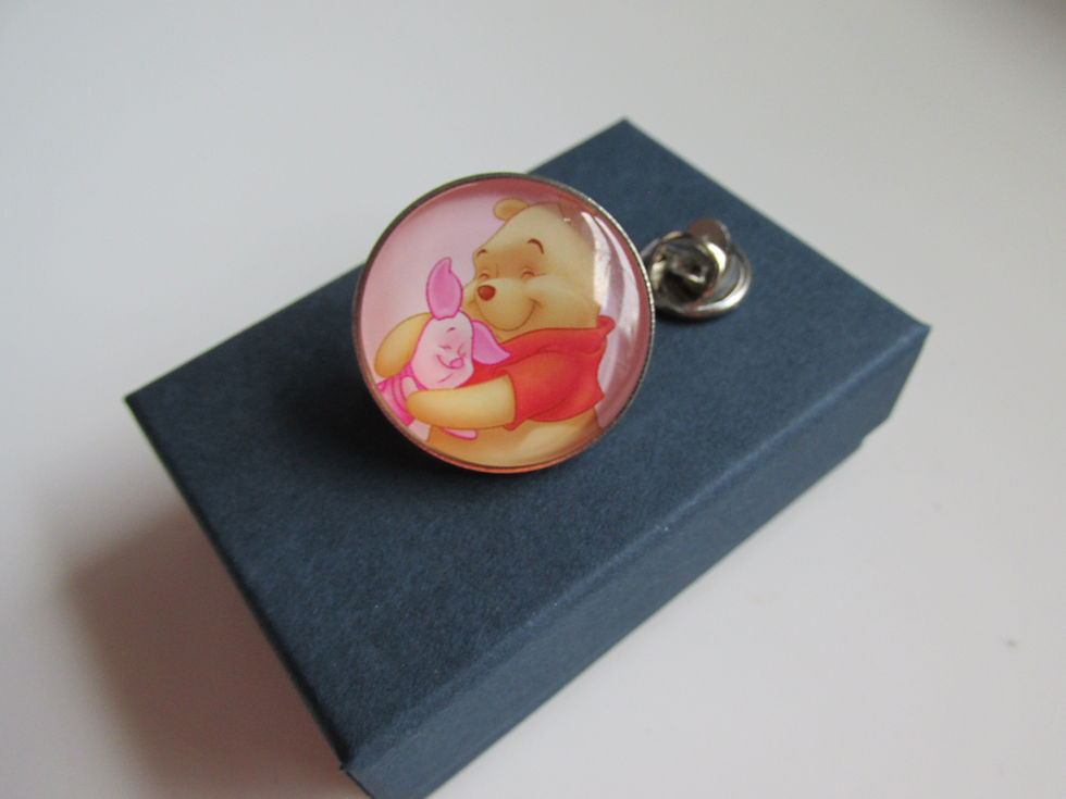 Thumbnail: Handmade Winnie The Pooh & Piglet Themed - Round Lapel Pin Badge