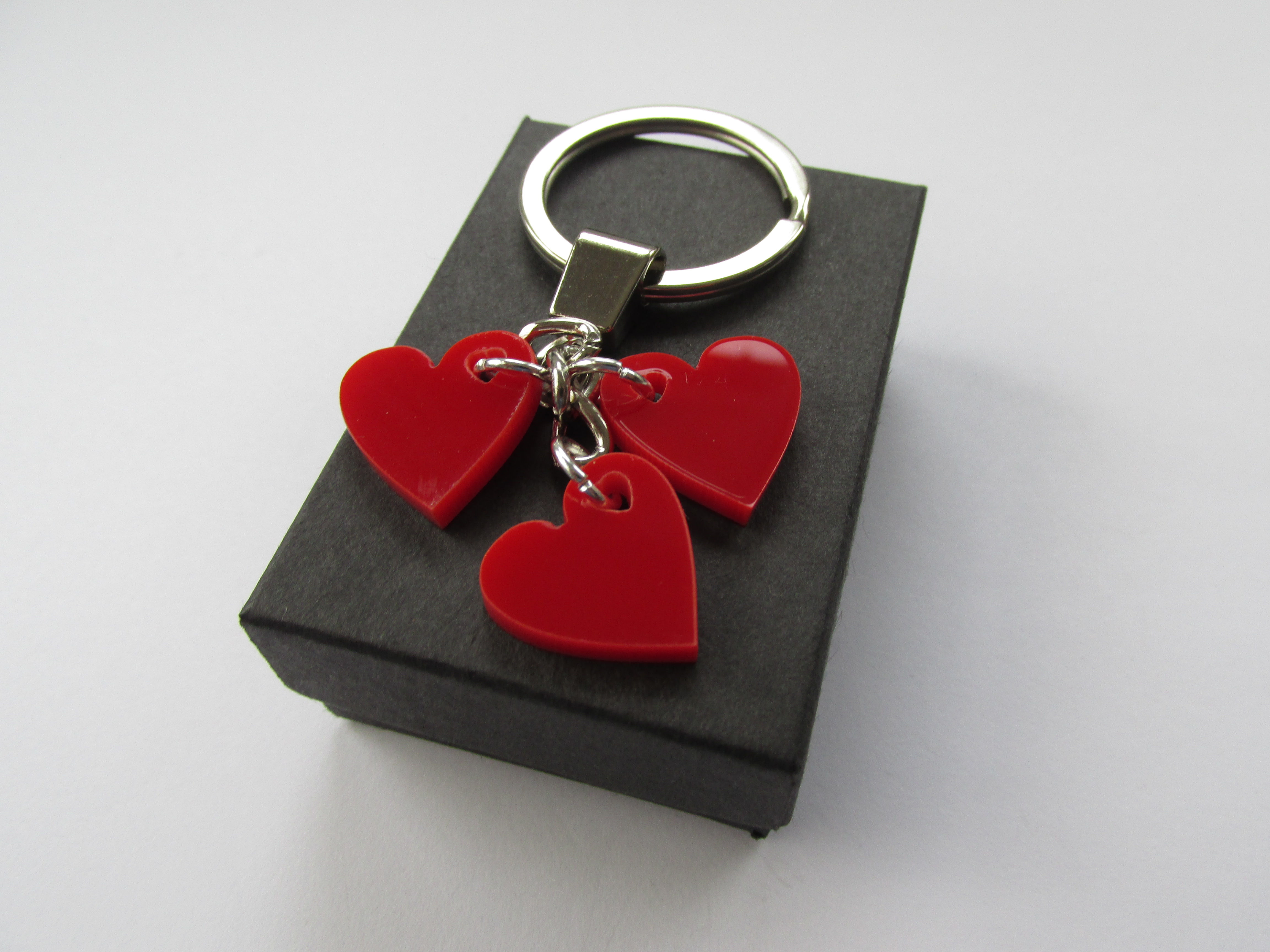 Handmade Trio Red Love Heart Charm Keyring