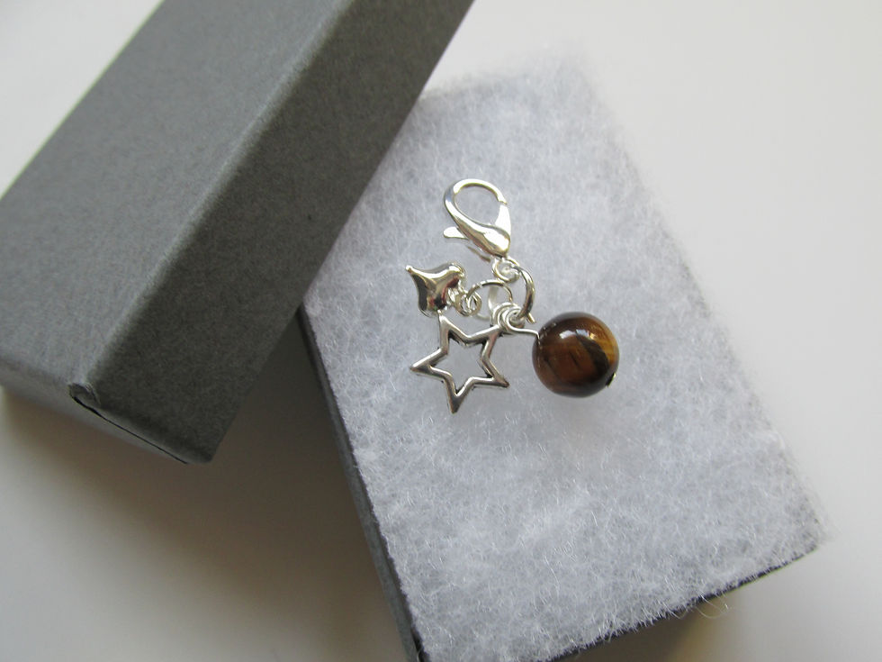 Thumbnail: Handmade Natural Tiger Eye Gemstone & Mini Heart & Star Clip on Charm