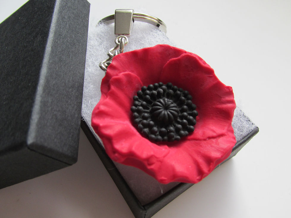 Thumbnail: Handmade Large Fimo Red and Black Poppy Flower Chain Keyring