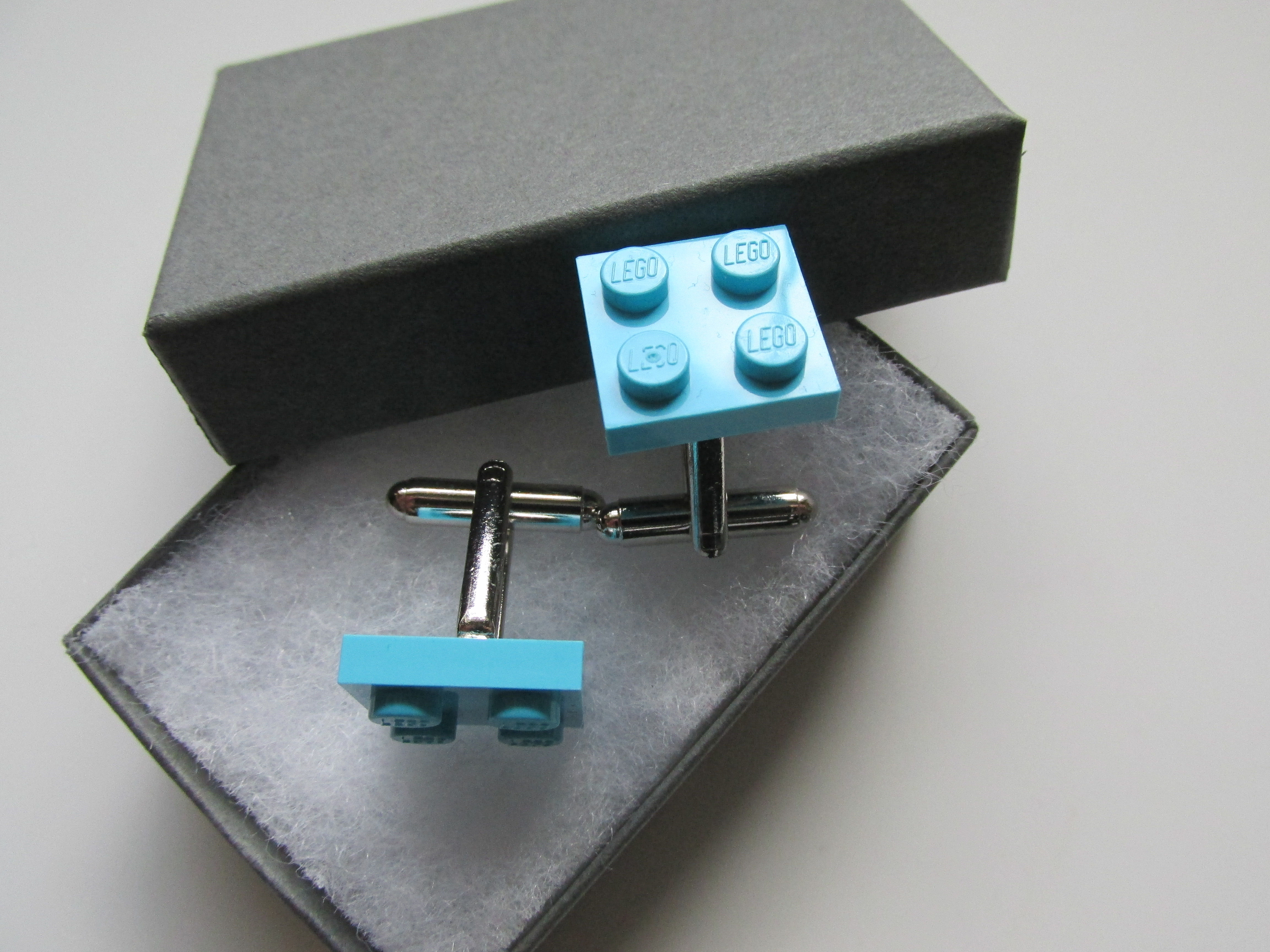 Handmade Lego Themed Turquoise Blue Brick - Silver Plated Cufflinks