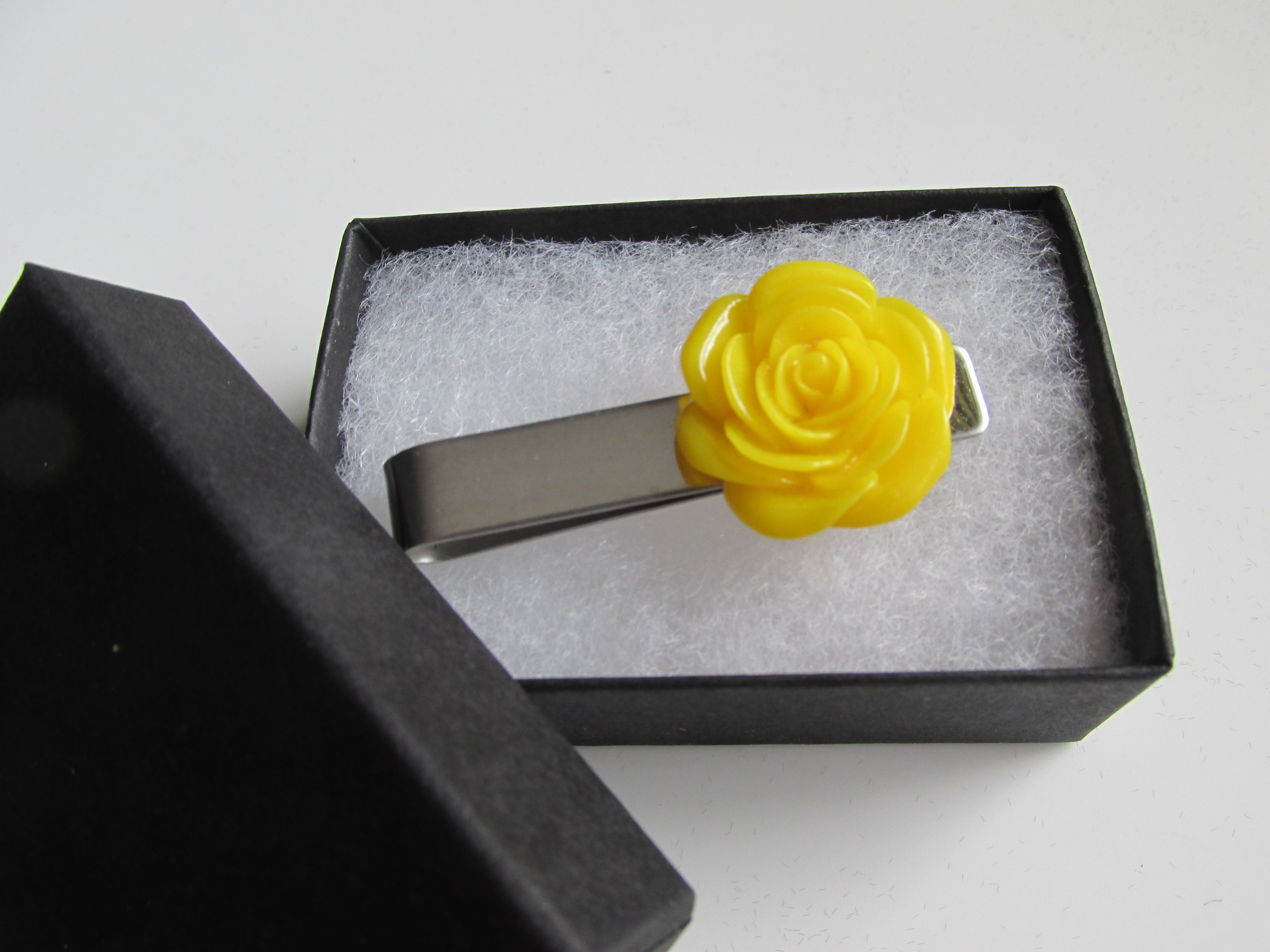 Handmade Yellow Rose Flower Mens Tie Pin Slide Clip