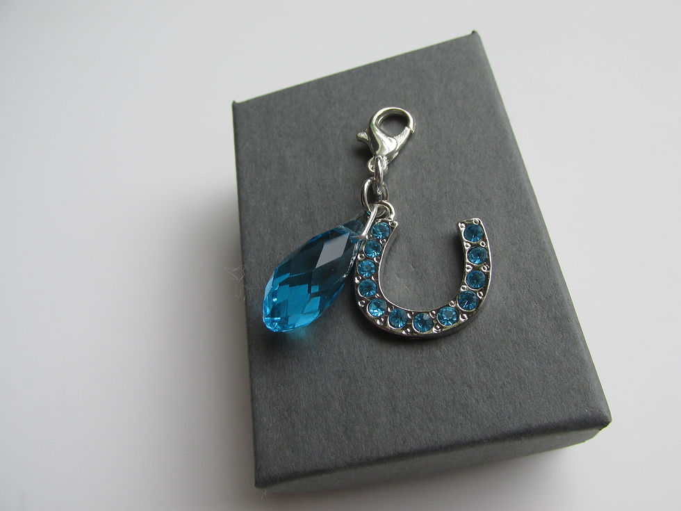 Thumbnail: Handmade Wedding Gift for Bride Blue Crystal Horseshoe & Blue Drop Charm