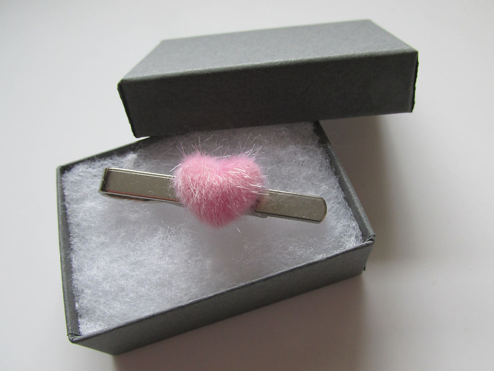 Thumbnail: Handmade Fluffy Soft Pink Heart  Mens Tie Pin Slide Clip - For Valentines