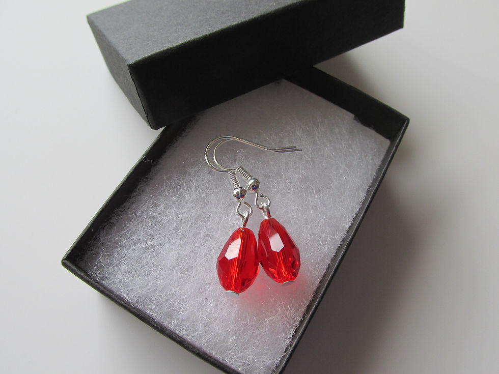 Thumbnail: Handmade Red Cut Glass Crystal Drop Dangle Pendant Earrings